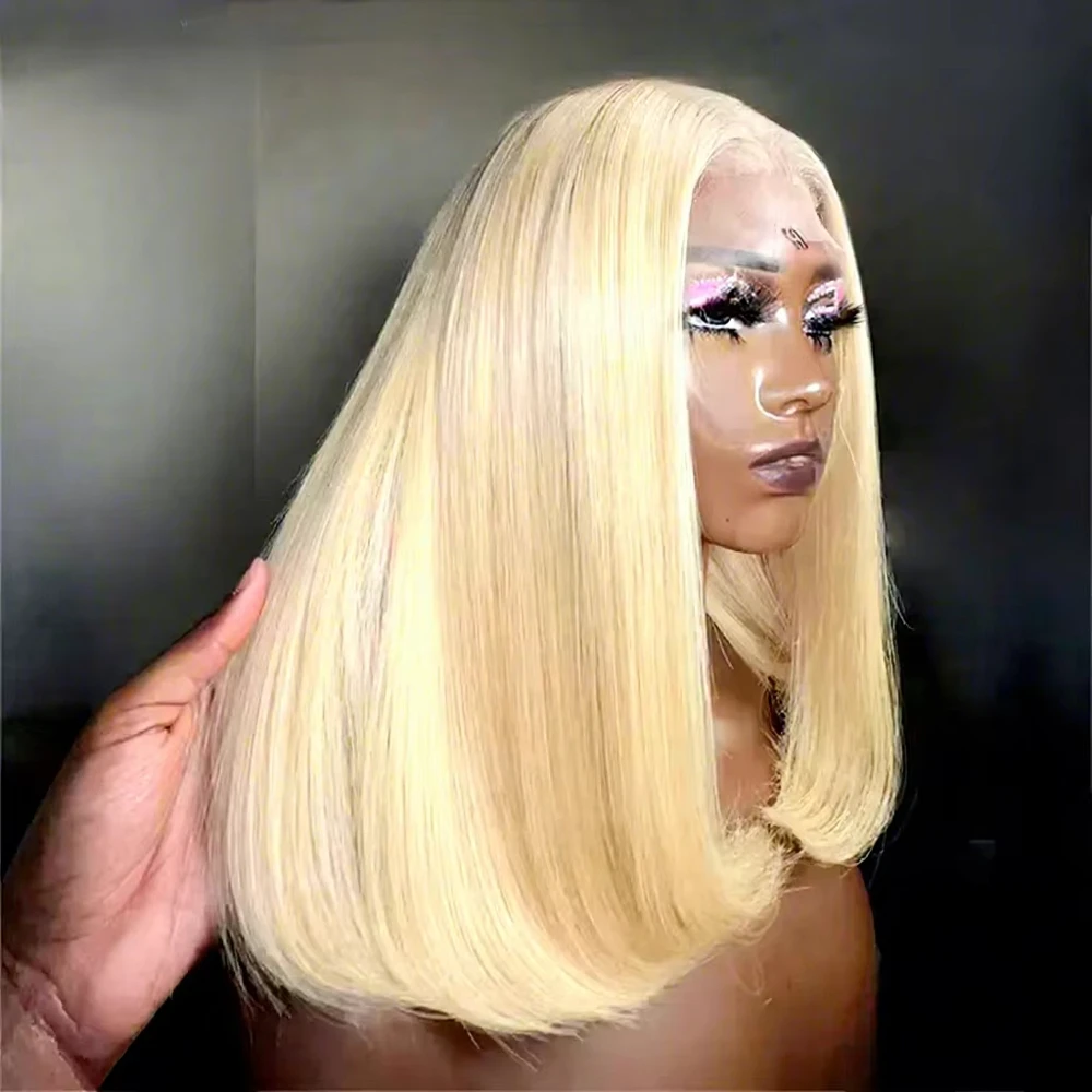 #613 Blonde Short Bob Wig Straight Human Hair 230% Density Straight 13x4 Lace Frontal Wigs Human Hair Pre Plucked Short Bob Wigs