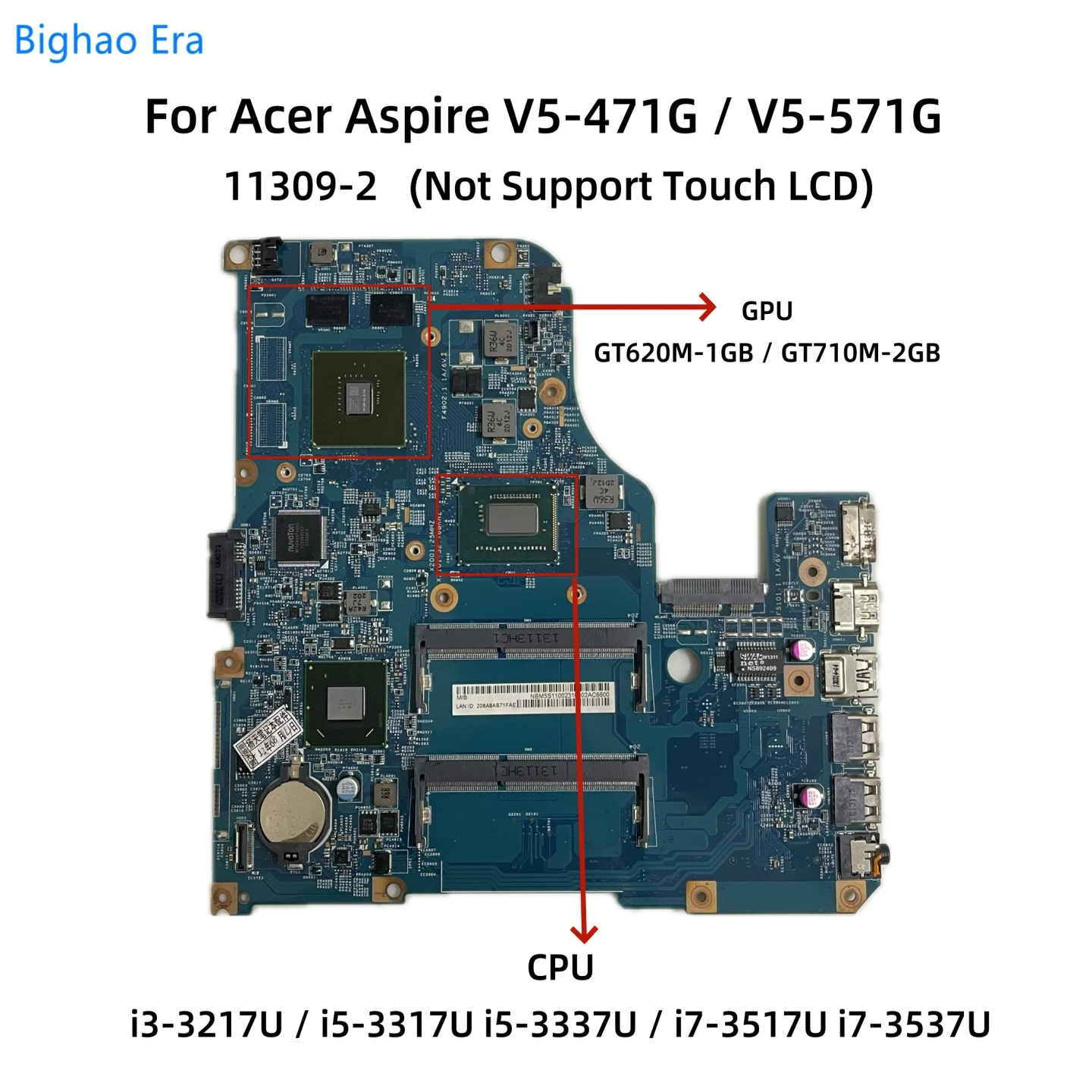 

Материнская плата для ноутбука Acer Aspire Φ с i3 V5-571 i7-3537U CPU GT620/GT710M 2G-GPU 11309-2 488.4tu05. 021