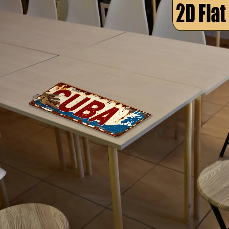 1pc, 2D Flat, Vintage Style Aluminum License Plate"Cuban Style"Theme Decorative License Plate, for Decoration Only, Vintage 2D A view 2