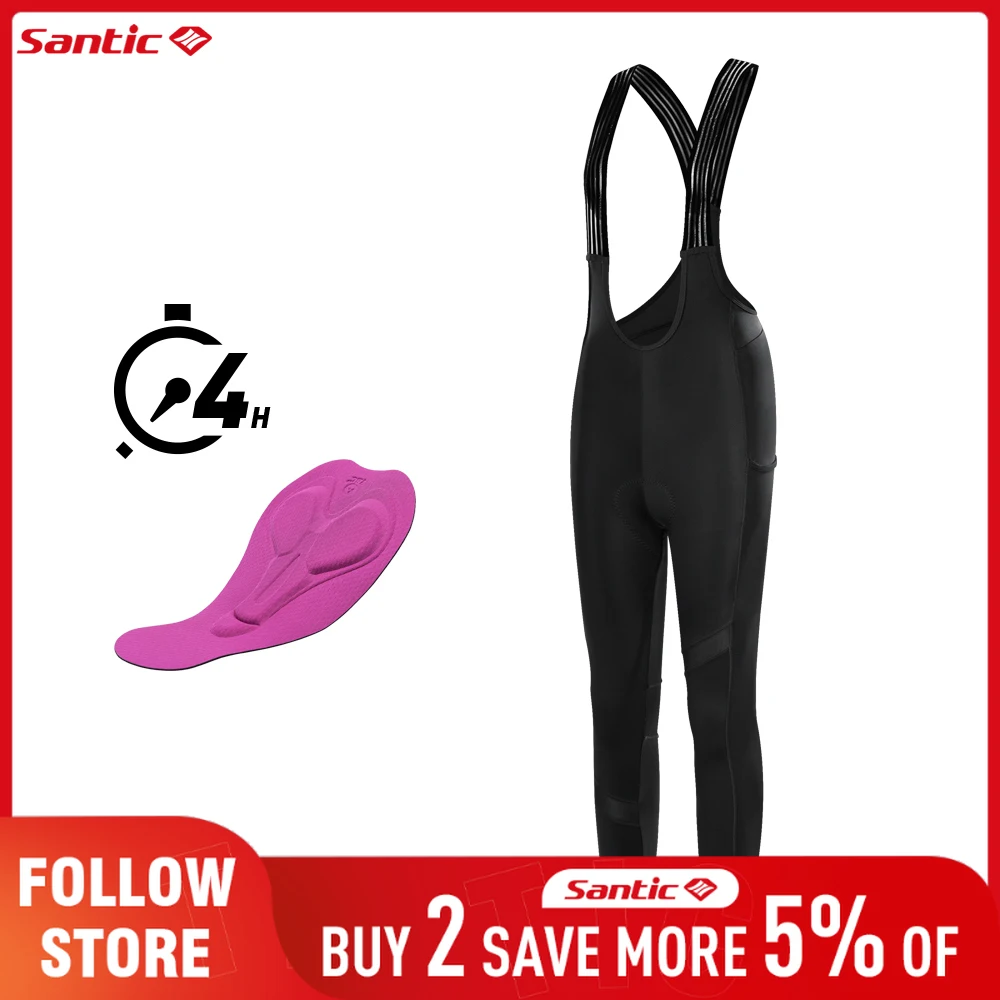 Santic Women Cycling Bib Pants Spring Summer 4Hours Breathable 4D Padded Riding Troursers Outdoor Quick Dry MTB Road Biker Pants