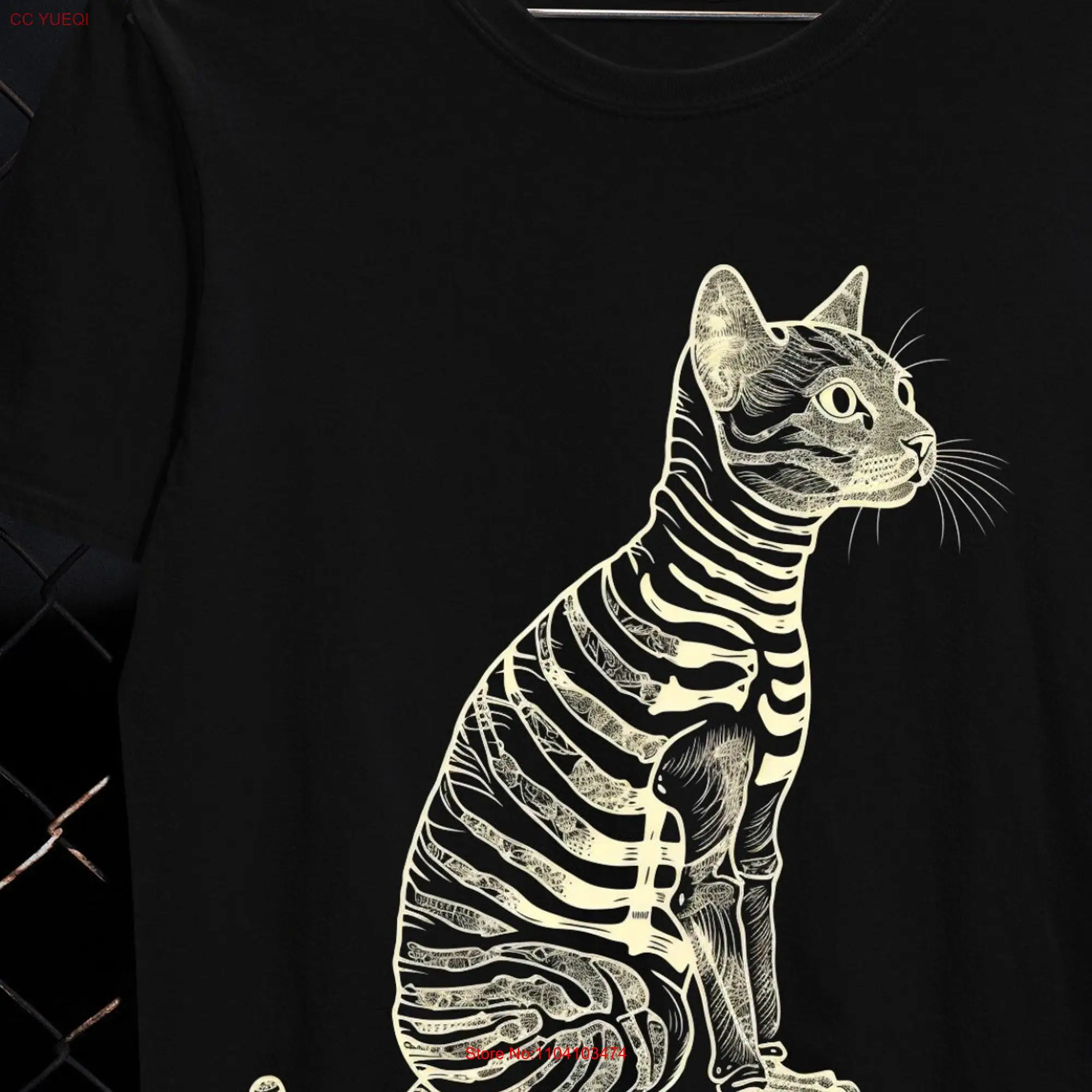 Skeleton Cat Print T shirt Whimsigoth Harajuku Goth Clothes Weird Y2K Top long or short sleeves