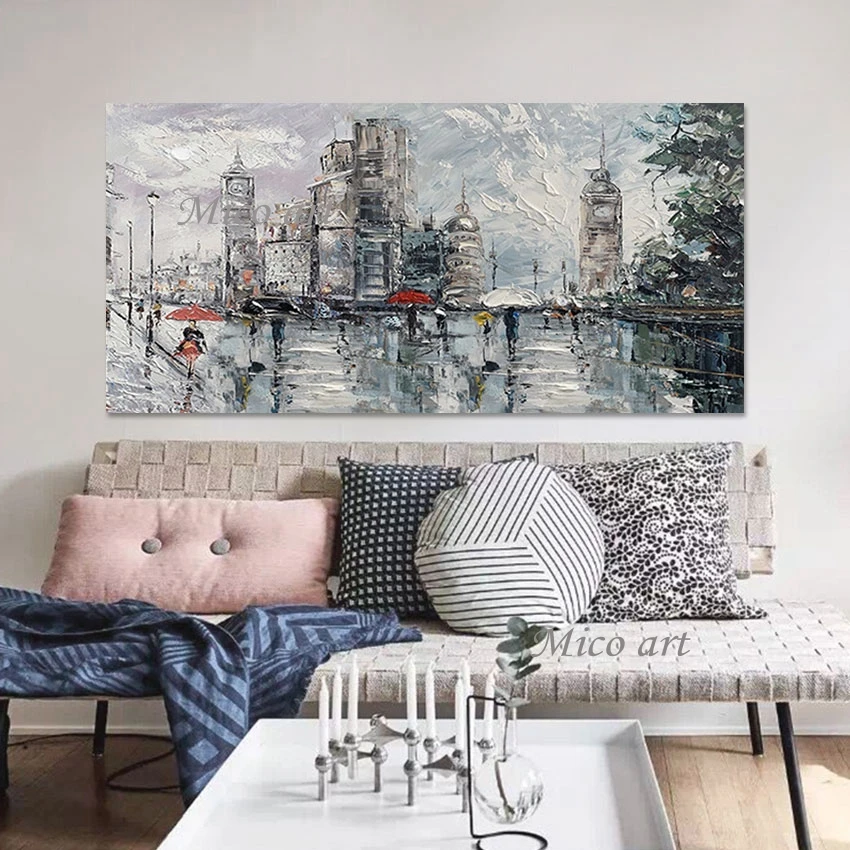 Paris Decoration Building Street Handmade Oil Paintings Canvas Wall Art Unframed Hotel Artwork Scenery Abstract Art Picture