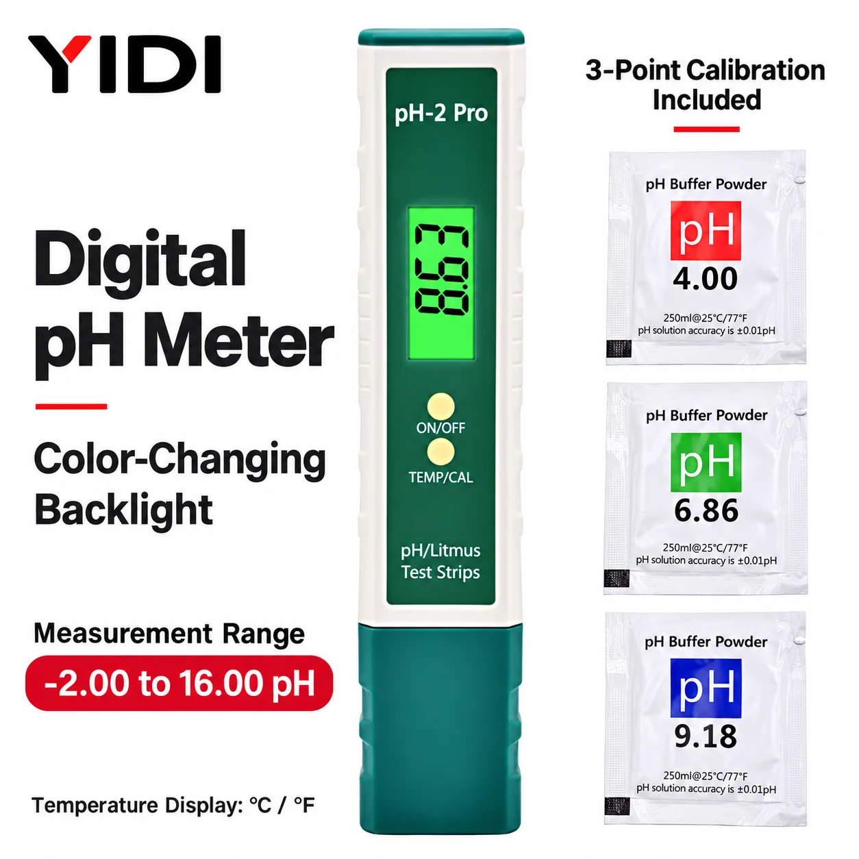 Digital PH-2 Pro PH Meter 0.01 Tester Pen Water PH Test -2.00-16.00 Litmus Strips Backlight Aquarium Hydroponic Lab Measurement