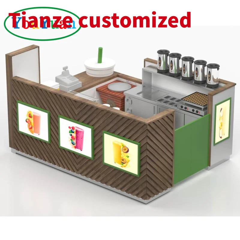 

(customized)Retail bakery glass display showcases wood food counter display cabinet shopping mall bubble tea kiosk