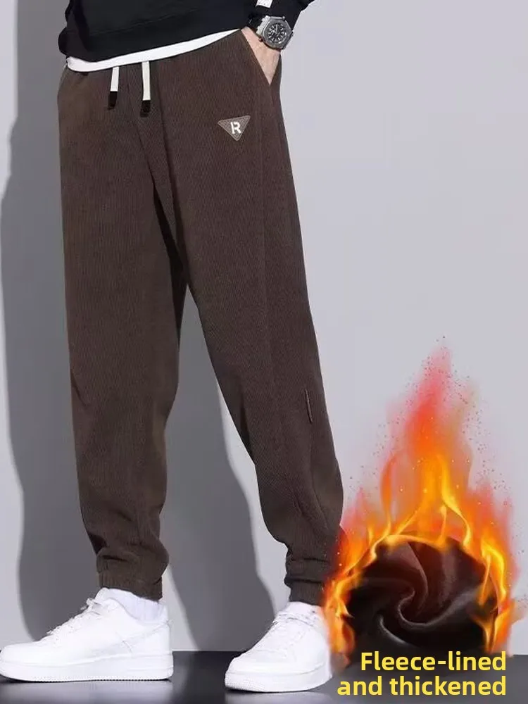 Thickened Fleece Corduroy Men's Sweatpants Winter New Casual Sports Trousers Trendy Loose Match All Long Pants Youth Fashion