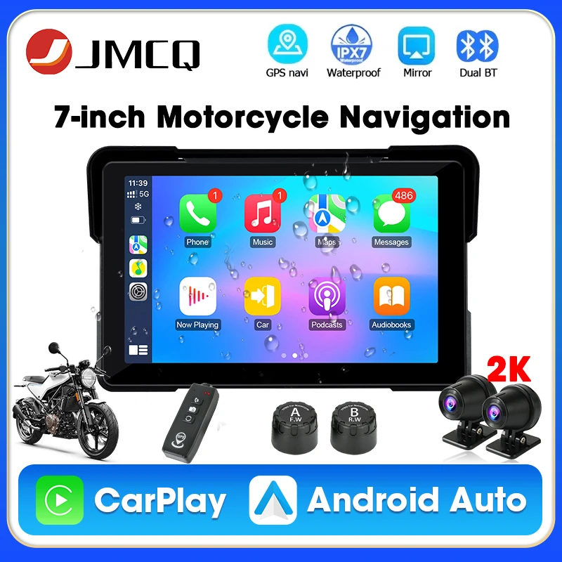 

7-дюймовый мотоциклетный GPS-навигатор, беспроводной CarPlay, Android Auto, IPX7, водонепроницаемый двойной BT5.0, мотоциклетный монитор, поддержка камеры 2K