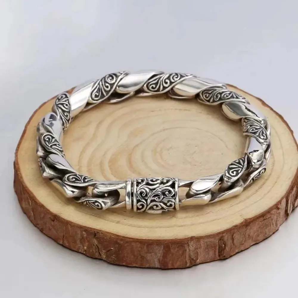 S925 Silver Simple Dominant Male Bracelet Classic Popular Bolt Chain Thai Silver Handmade Bracelet