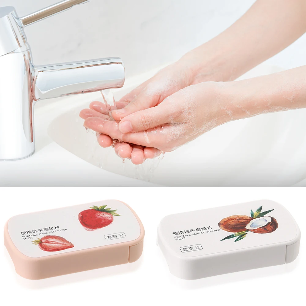 

Portable Soap Paper Disposable Hand Washing Strawberry/Coconut Scented Soap Papers Hand Care Cleaning Soaps Bath Travel Supplies