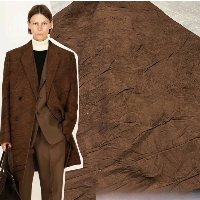 

Deep Brown Pleated and Folded Texture Dual Color Texture Nylon Autumn and Winter Windbreaker Fabric