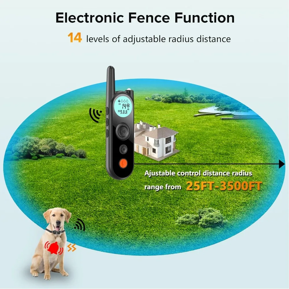 Wireless Dog Fence System 3500FT Electronic Dog Fence Wireless IPX7 Waterproof 3 Modes Security Lock 3 Safe Training Modes