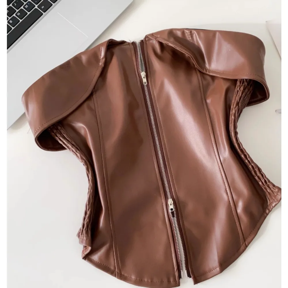 Sexy Vintage zipper slim solid Corset Bustier Korean Camis Chic Crop Top Summer Women Party Sling Top Y2k