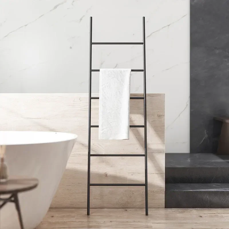 

-Nordic towel rack minimalist bedroom iron art wall facing coat rack, floor standing ladder shaped clothes storage rack, clothes