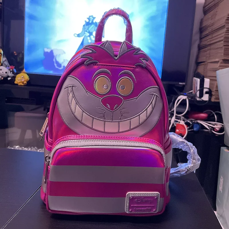 Mochila Loungefly Disney 100 de edición limitada con diseño de gato de Cheshire, mochila de dibujos animados de Alice Im Wunderland, mochila de ocio para niña, regalo de Navidad