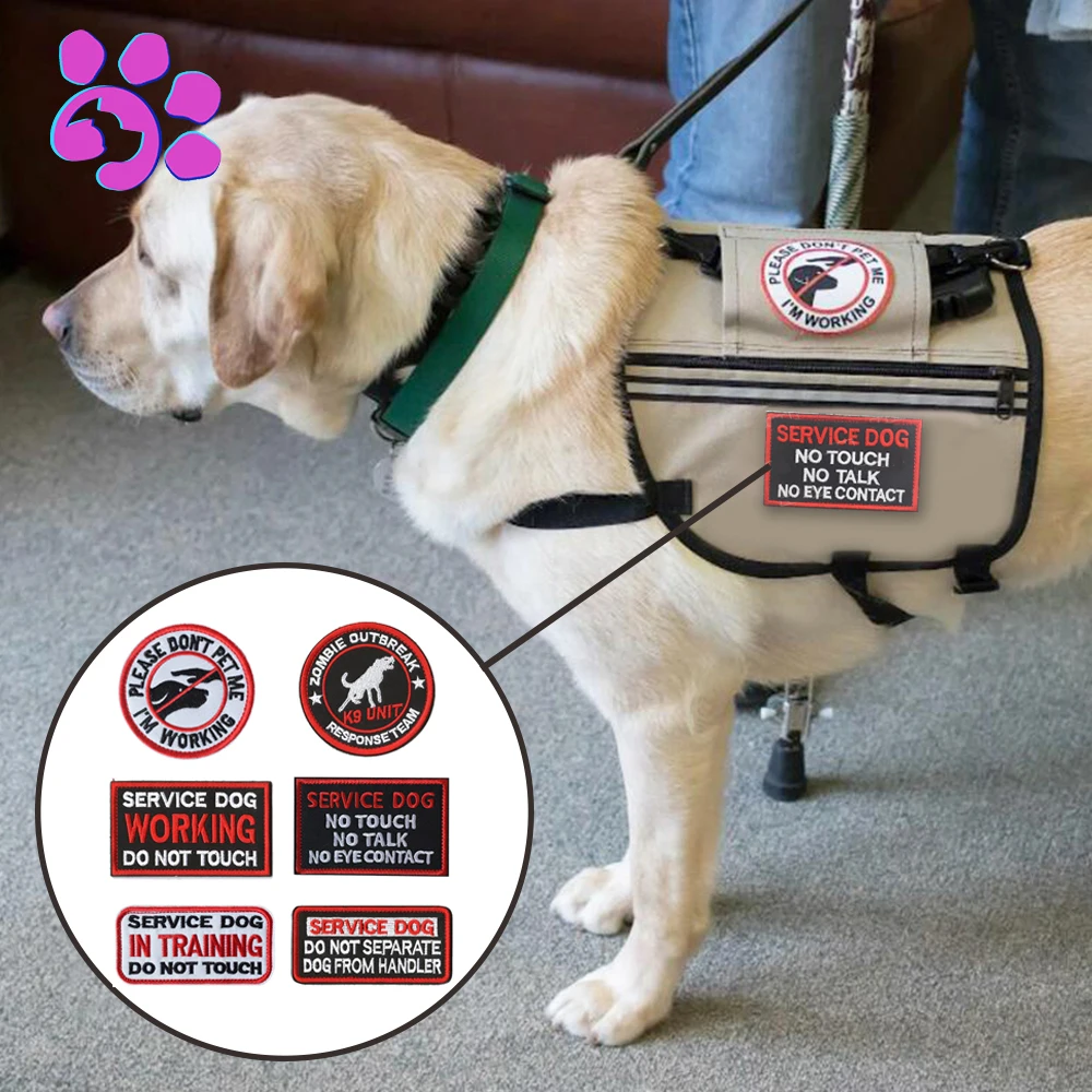 Service Dog Harness Separate Stickers for Large Dogs Do Not Touch Working Pet Cloth Embroidered Patches Service Dogs Accessories