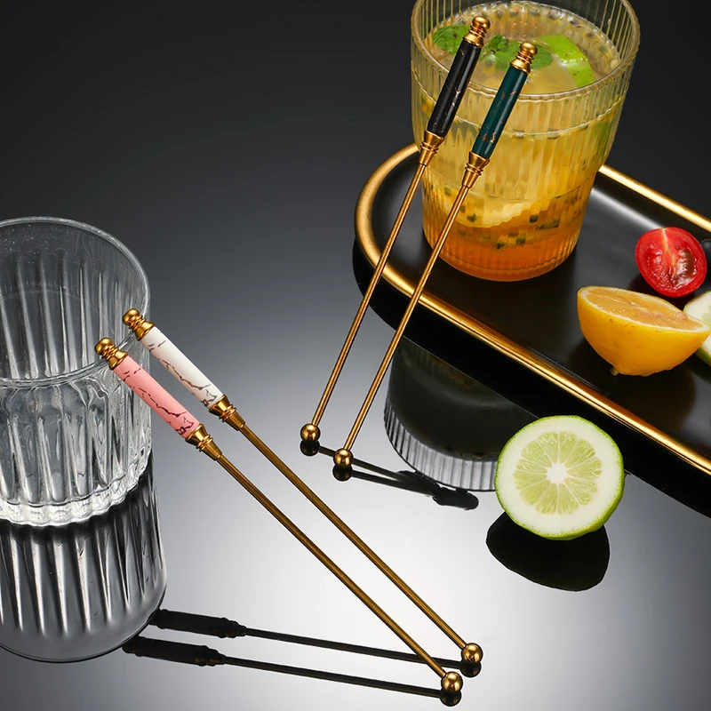 Stainless Steel Coffee Drink Stirring Sticks Ceramic Handle Cocktail Beverage Muddler Swizzle Stirrer Bar Bartender Accessories