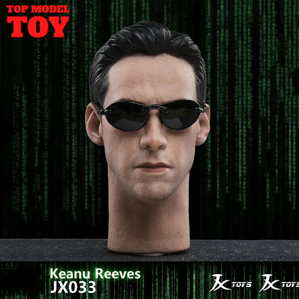 JXTOYS JX033 1/6 Matrix Imperial Kinu Reeves Head Carving with Glasses For 12'' Male Soldier Action Figure Body for Collectible