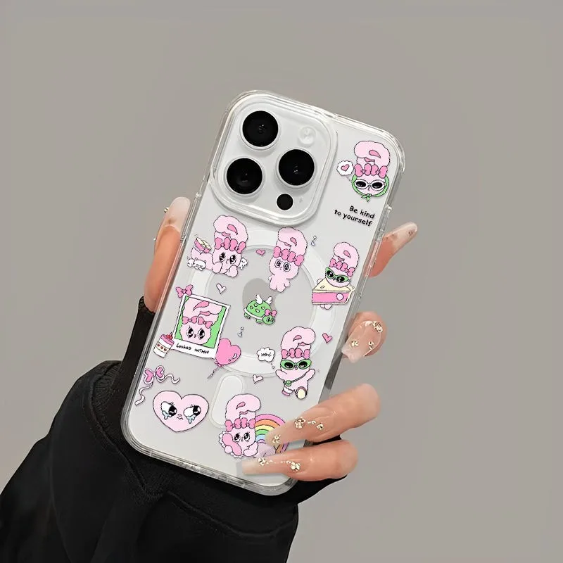 Cartoon Konijnen Magnetische Telefoon Case voor iPhone 17 16 15 14 13 12 11 8 7 Air Plus Pro Max X XR XSMax Soft Clear Tpu Cover