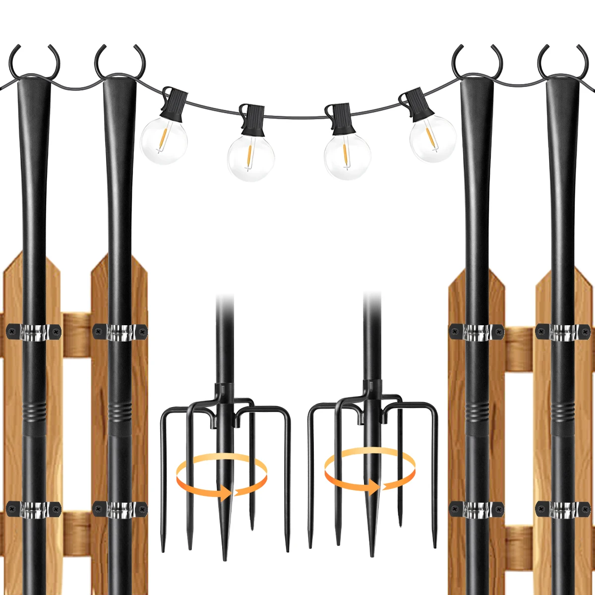 

2/4/6 Pack String Light Poles for Outside Garden, Adjustable Heavy-Duty Metal lamp stand for Outdoor String Lights with Fork