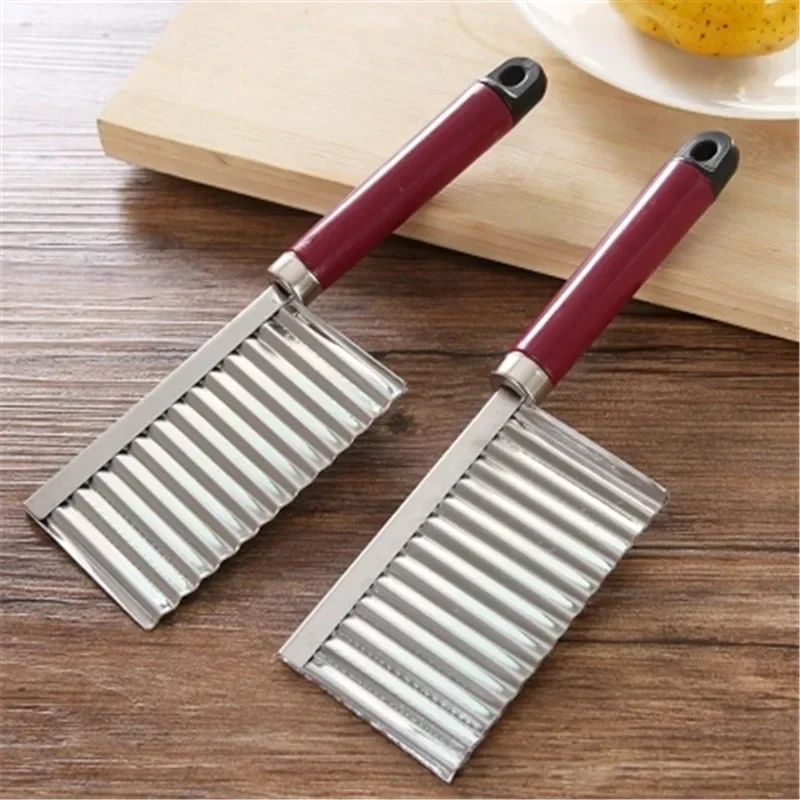 Cortador de patatas fritas, accesorios de cocina, cuchillo ondulado de acero inoxidable, cuchilla dentada, Chopper, rebanador de zanahoria,