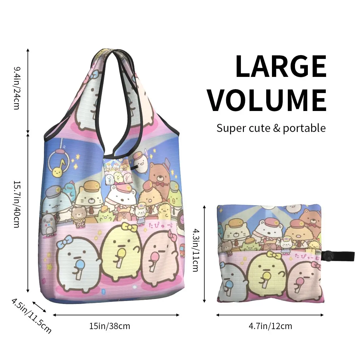 Custom Sumikko Gurashi Japanese Cartoon Grocery Tote Shopping Bags Funny Anime Game  Shoulder Shopper Bag Big Capacity Handbags