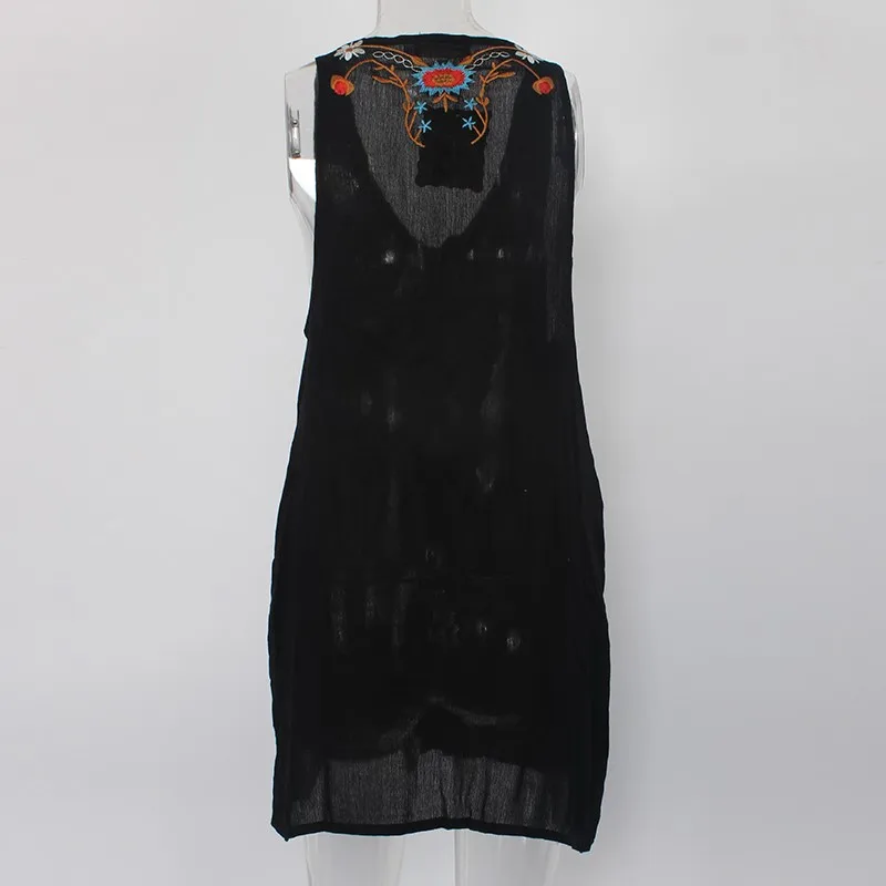 فستان قصير عتيق من الأغنية الشعبية فستان نسائي رائع مطرز للحديقة بجيوب جانبية وفتحة رقبة على شكل حرف v فساتين صيفية مثيرة للشاطئ 2025