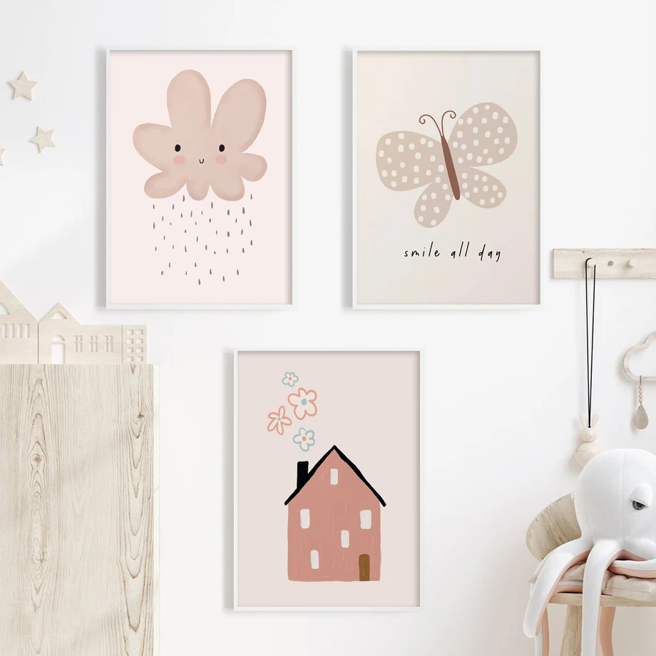 Kawaii Goose Leopard Bear Cherry Butterfly Posters Minimalist Print Canvas Painting Wall Art for Living Room Modern Home Deco