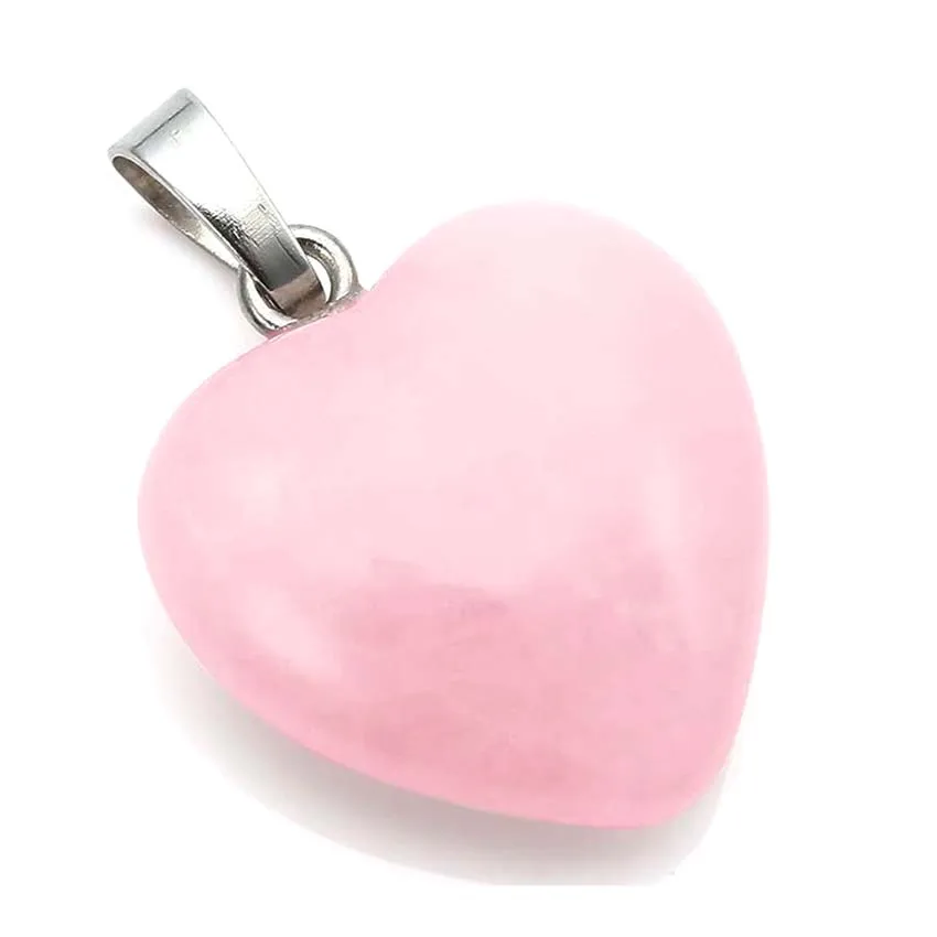 KFT Natural Rose Crystal Quartz Stone Heart Love Pendant Healing Amethysts Aquamarine Chakra Reiki Necklace Mothers Day Gifts