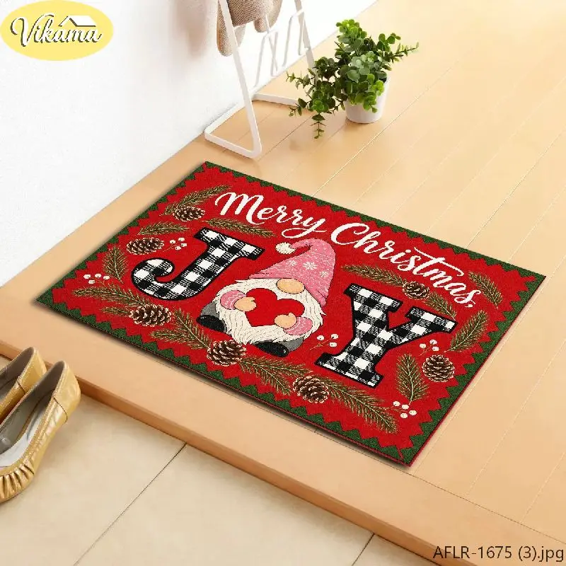 VIKAMA Christmas Doormat Red Gnome Buffalo Plaid JOY Pinecone Entry Mat Entryway Front Porch Xmas Winter Decor Soft Durable Cozy