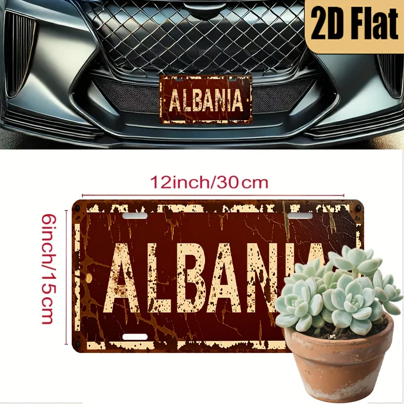 1 Stück, 2D Flach, Vintage-Stil Aluminium Nummernschild mit 'Albanien'-Thema, Dekoratives Nummernschild, Nur zur Dekoration, Vintage 2D Aluminium