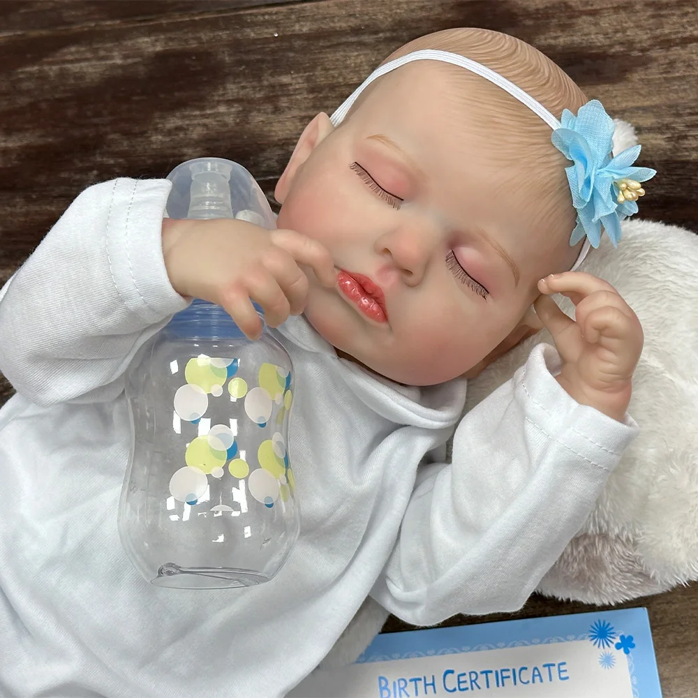 Boneca bebê reborn de 20 polegadas, boneca realista de vinil em PVC com expressão realista fofa, cabelo pintado à mão e corpo postável, inclus