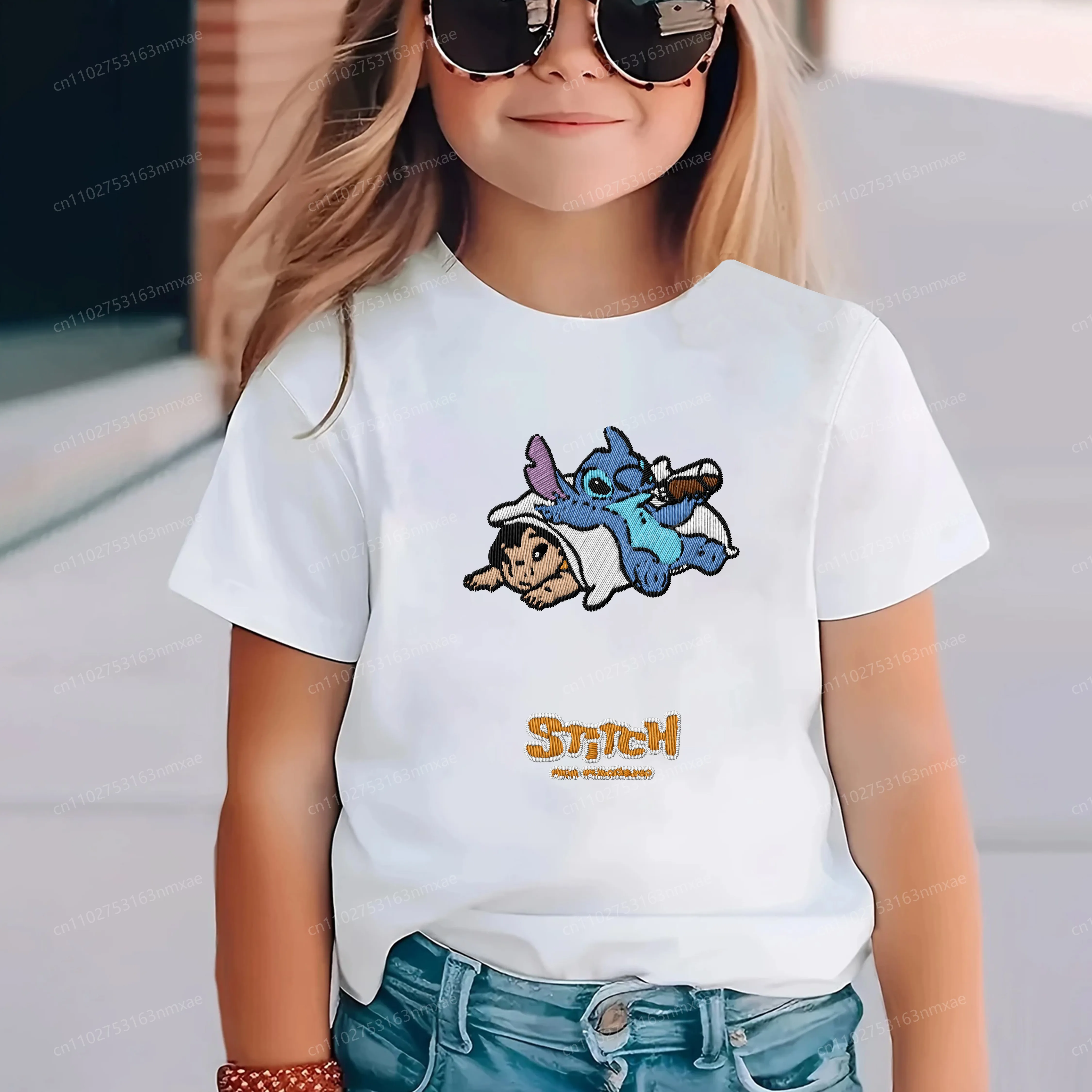 

Embroidery Stitch T-shirt Girls' Summer Clothes Disney Children Top 3D Printing Top 2025 Girl Texture Kids Children's Clothing