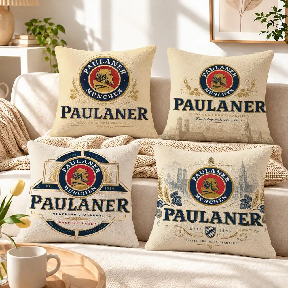 Brand Paulaner Cushion Cover Soft Short‑Plush Pillowcase, Decor for Sofa & Bedroom, Perfect Holiday Gif