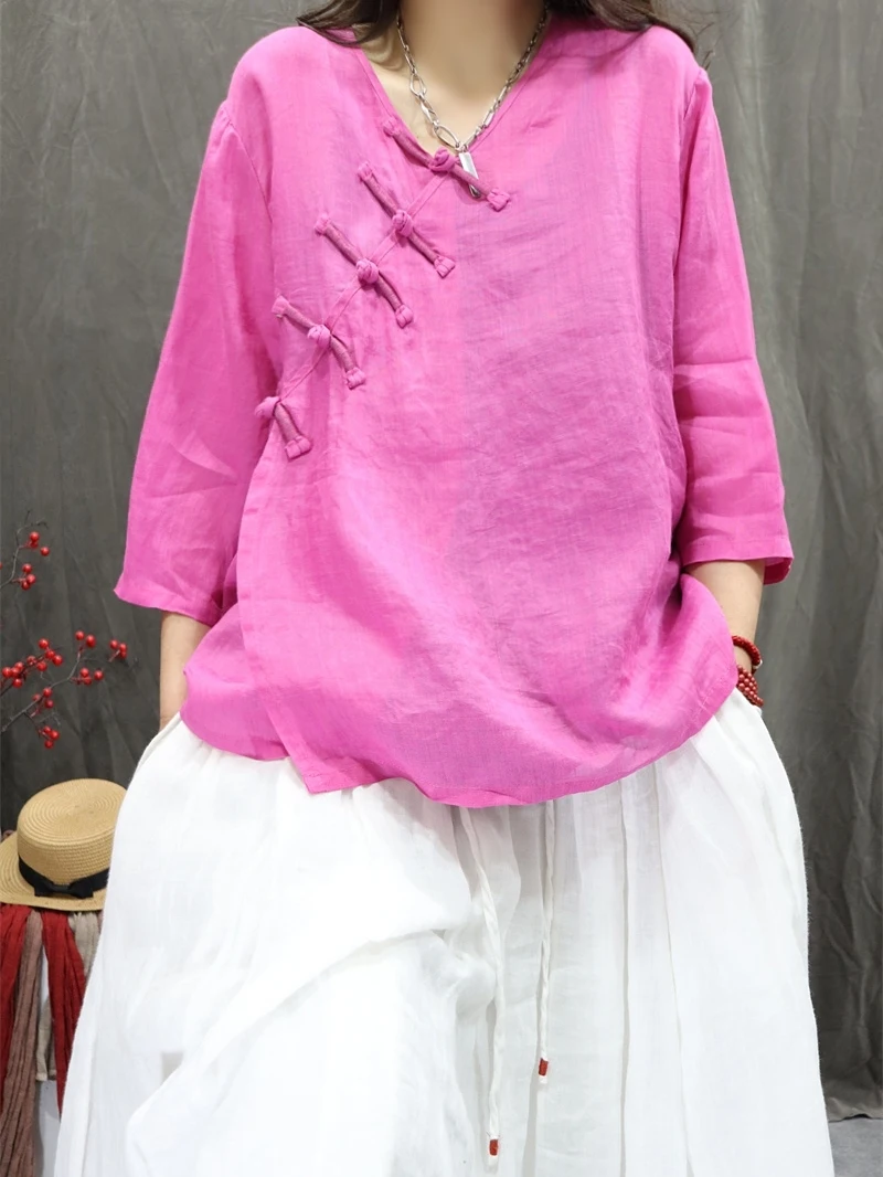 

New Chinese Sle Women's Faion Summer Spring Cotton Linen irt And Skirt Two-Piece Set High Waist V-Ne Breathable