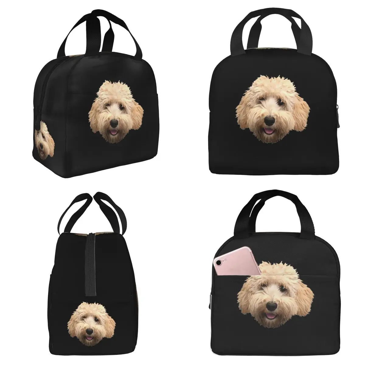 

Серая изолированная сумка для обедов Rosie The Goldendoodle для детей, школьная термосумка для еды, портативный контейнер для обедов