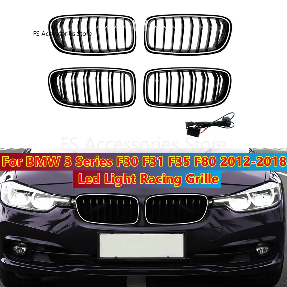 Paar Vordere Leuchtende Kühlergrill-LED-Leuchten, Glänzend Schwarzer Rennkühlergrill für BMW 3er Serie F30 F31 F35 F80 2012-2018 LED-Grills