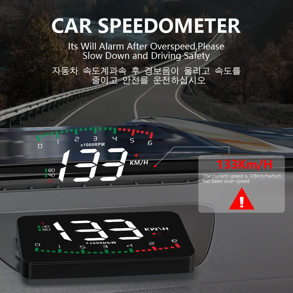 A900 Car Hud Display Speed Projector Alarm OBD2 Head Up Display Speedometer Electronic Accessories KMH MPH Water Temperature