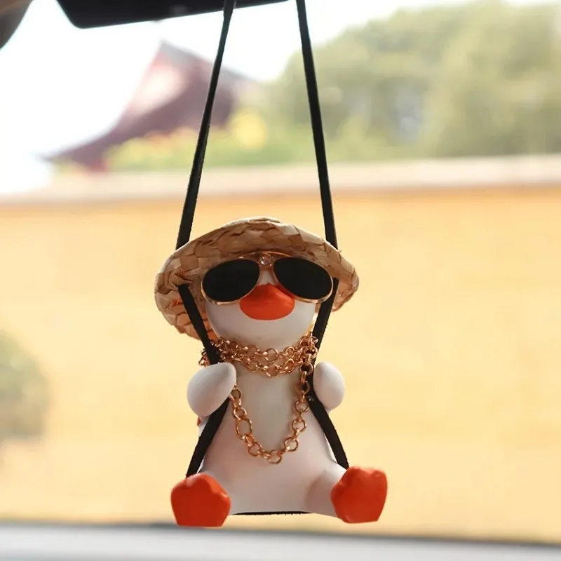 Car Pendant Cute Anime Little Duck Swing Auto Rearview Mirror Hanging Ornaments Interior Decoraction Accessories for Girls Gifts
