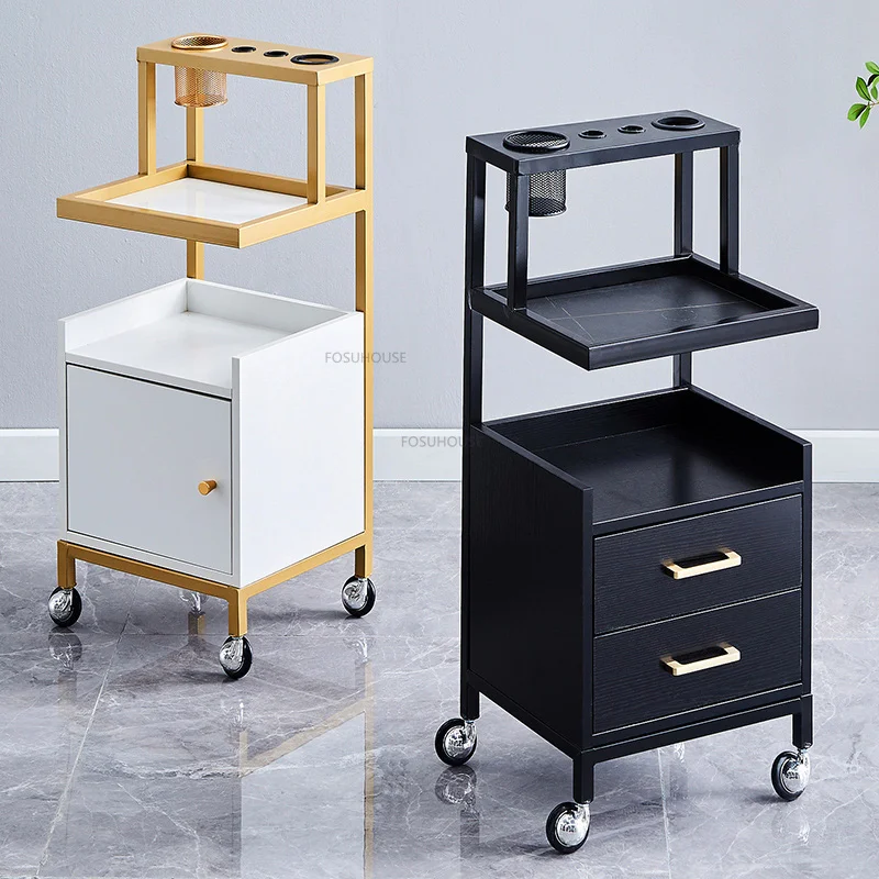 Modern Iron Salon Trolley Barber Shop Auxiliary Cart with Wheels Storage Multifunction Salon Furniture for Beauty Salon