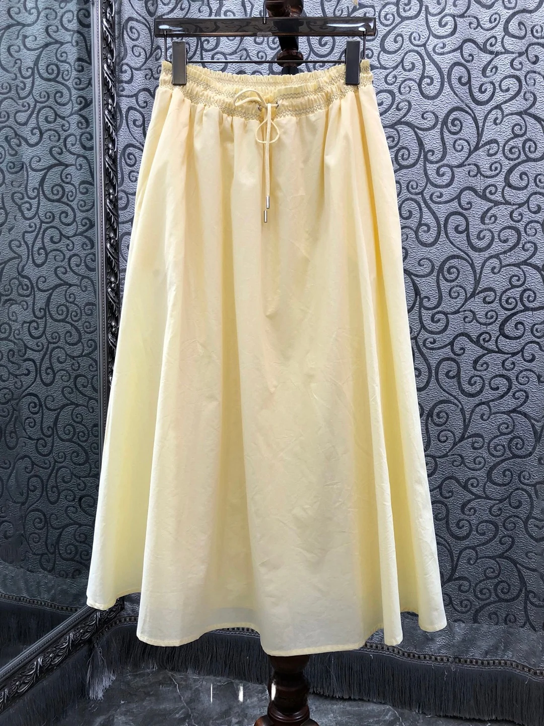 Milan Small Town Daily Commute Yellow Belted Elastic Waist  Color Versatile Half Skirt Commute High Waist A-Line Skirt