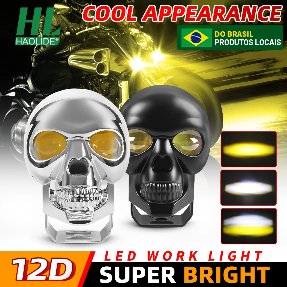 HAOLIDE 3INCH Motorcycle Headlights 12V 24V HD Lens High Low Beam 6500K 3500K Skull Design Fog Lights For Car SUV ATV Truck