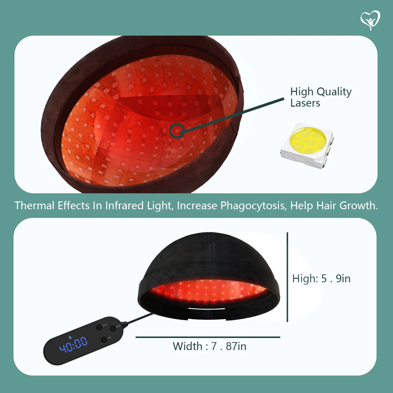 Gorro láser para el crecimiento del cabello, dispositivo para restaurar el grosor del cabello, tratamiento antipérdida de cabello, 236 diodos