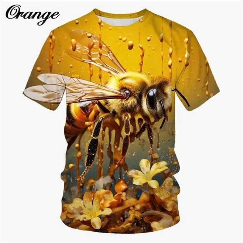 Men\'s T-Shirt 3D Printed Honeybee Pattern Tee Top Casual Round Neck Short Sleeve Men\'swomen\'s Summer Comfort Breathable T-Shirt