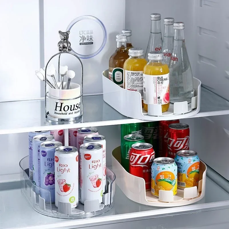 Rotating Refrigerator Beverage Storage Tray Kitchen Storage Rack Turntable Seasoning Bottle Organizer