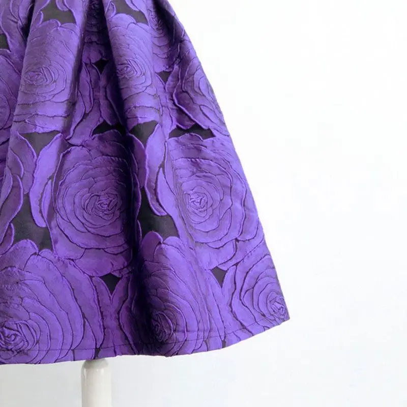 Rose Purple Floral Elegant Chic High Waist Ball Gown Loose Women\'s Skirt Knee-Length Long Skirts For Women Clothing Fashion 2024