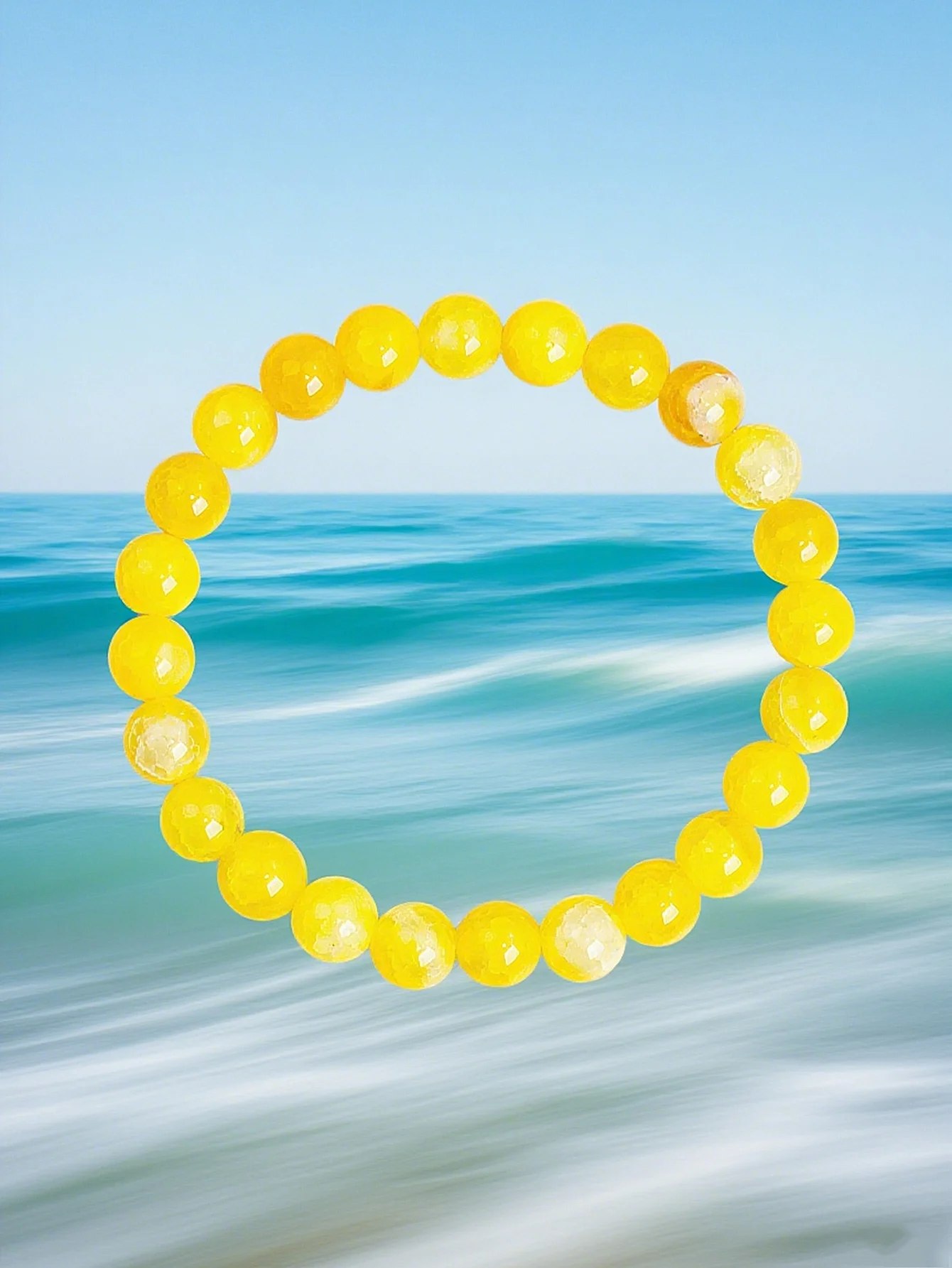 Genuine Natural Yellow Crackle Agate Bead Bracelet for Protection Courage Confidence Positive Energy Harmony & Healing Jewelry