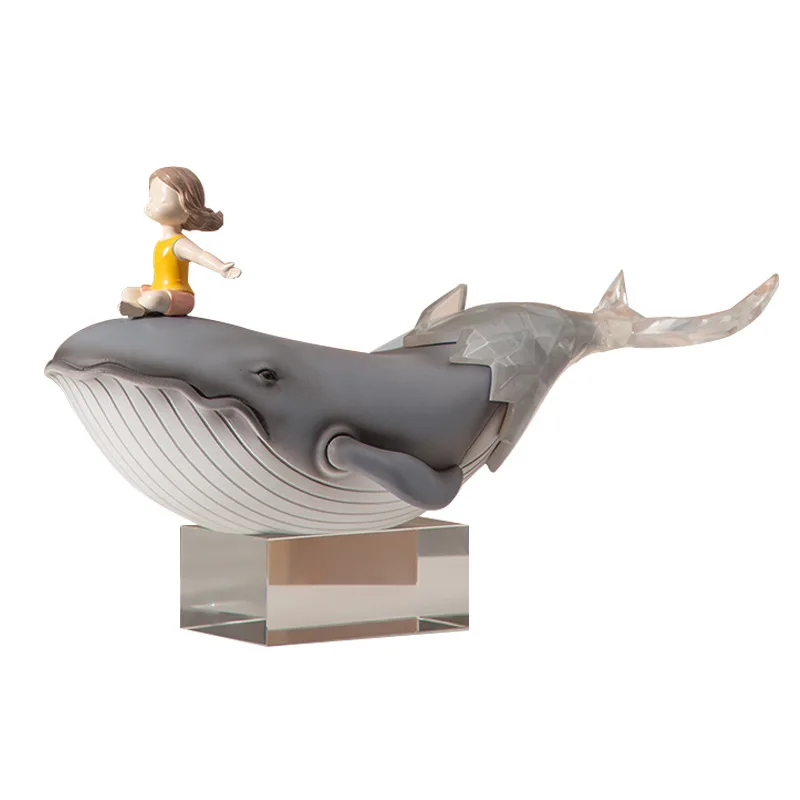 Girl Whale Resin Ornament Living Room Porch Statue Animal Figurines Sculpture Statuette Home Accessories Decoration Crafts Gift