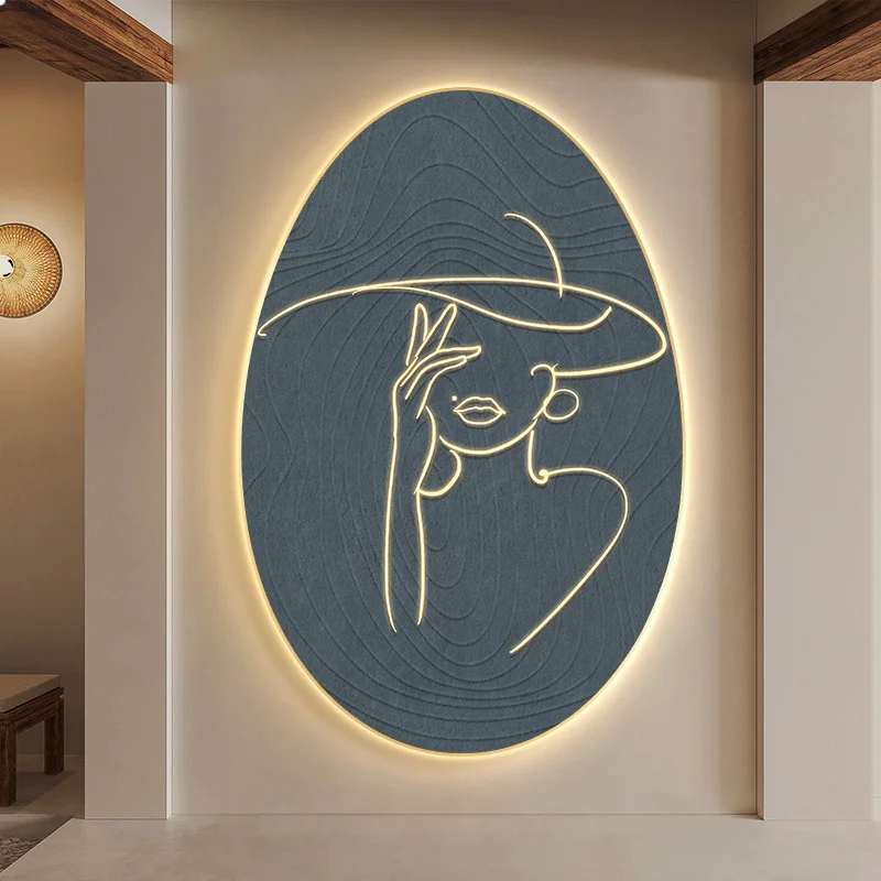 

Wabi Sabi Style Abstract Entrance Decoration Painting High-End LED Light Painting Beauty Salon Living Room Corridor Mural
