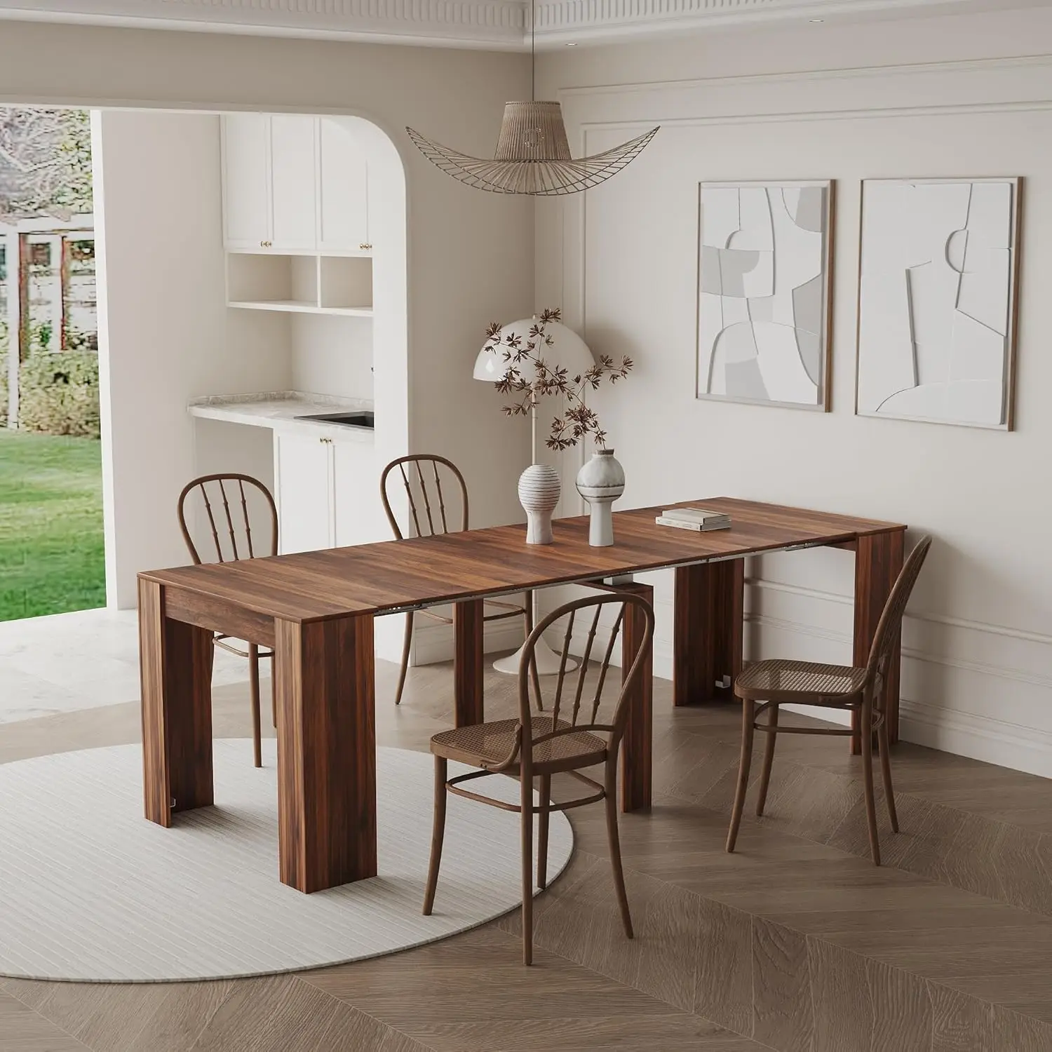 Extendable Dining Table, Transformer Folding Console Table for 10-12 People, Space Saving Dining Room Table for Apartments & Hom