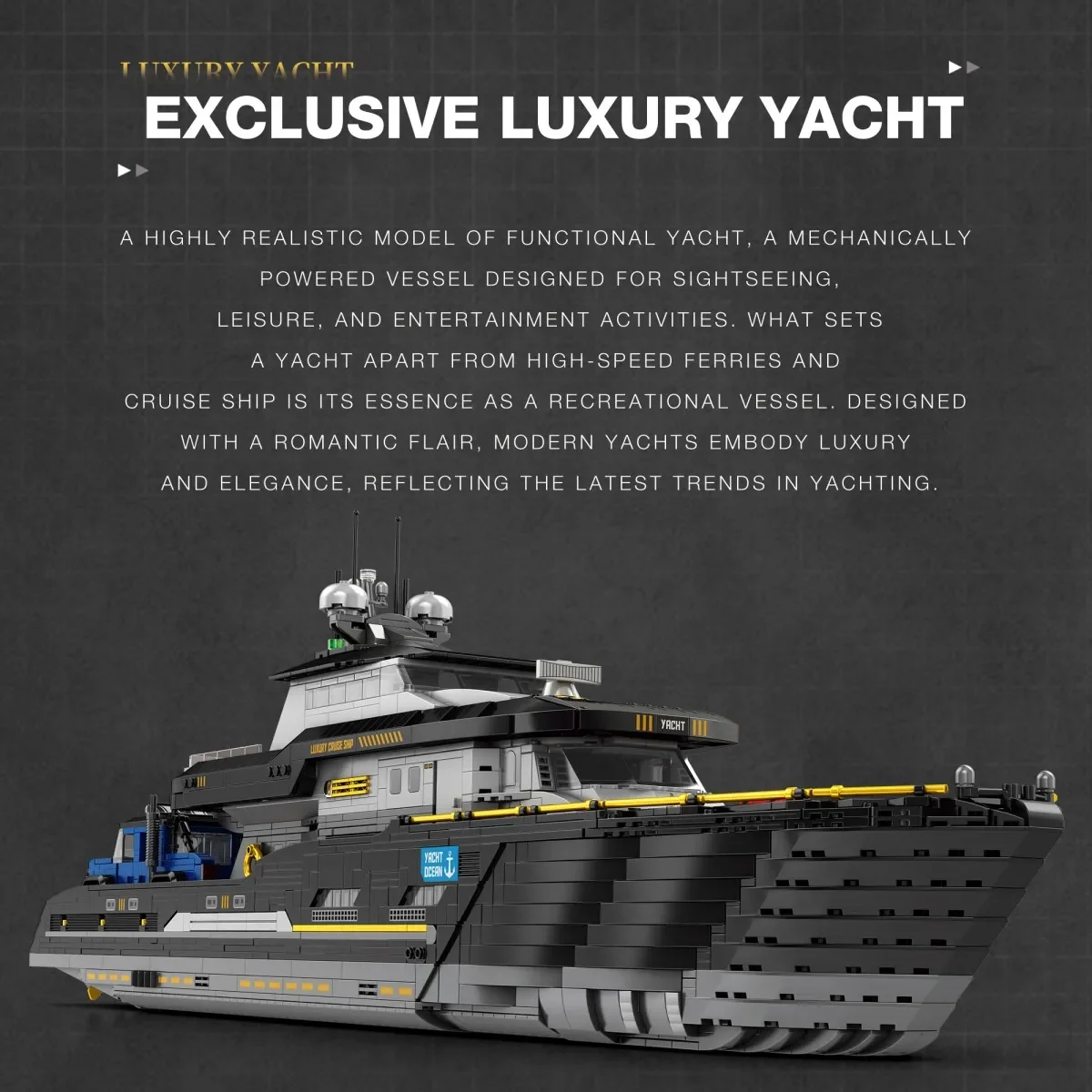 4421PCS Luxury Yacht Building Blocks Set With Motorboat Car Cruise Display Stand Desktop Ornaments Kids Educational DIY Toy Gift