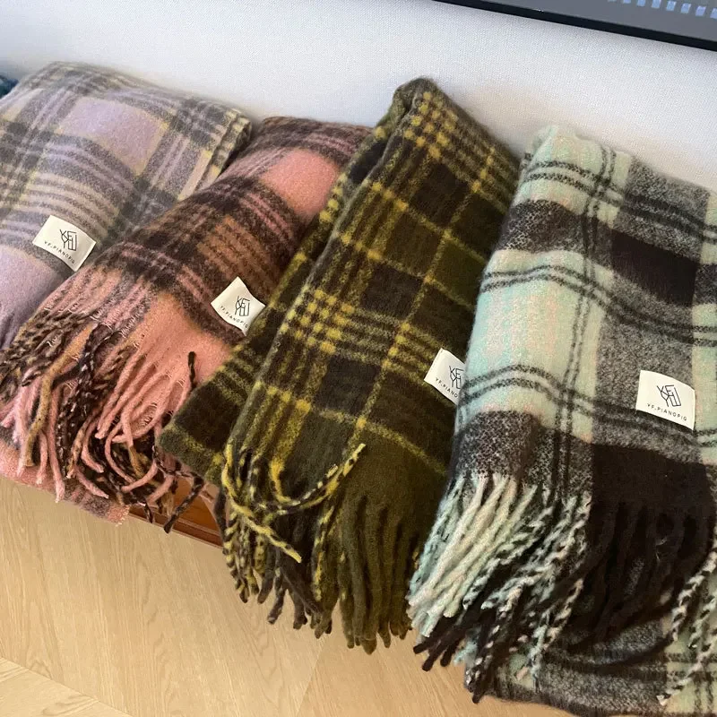 

Vintage Plaid Scarf Women's Winter Vibe Check Scarf Thickened Couple Warm Shawl